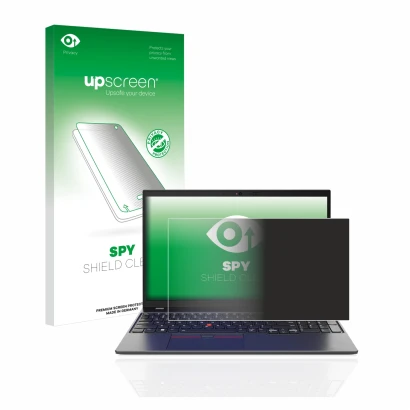 Face avant d’un emballage produit avec le logo de la marque upscreen. À côté, l’appareil Lenovo ThinkPad L15 Gen 4 est représe