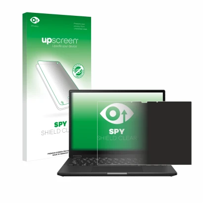 Face avant d’un emballage produit avec le logo de la marque upscreen. À côté, l’appareil ASUS ROG Flow X13 2023 est représenté