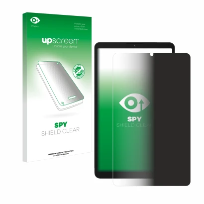 Face avant d’un emballage produit avec le logo de la marque upscreen. À côté, l’appareil Samsung Galaxy Tab A9 WiFi est représ