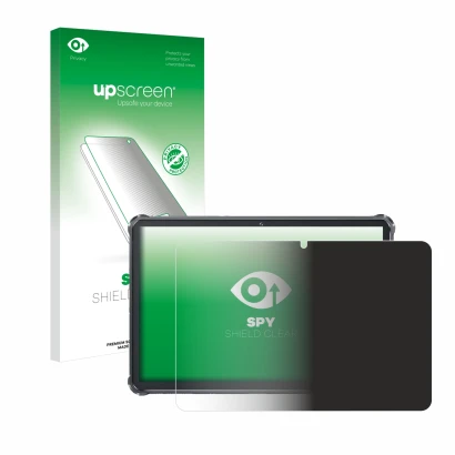 Face avant d’un emballage produit avec le logo de la marque upscreen. À côté, l’appareil Oukitel RT8 est représenté avec la pr
