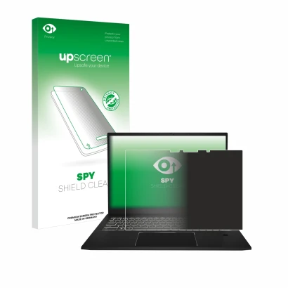 Face avant d’un emballage produit avec le logo de la marque upscreen. À côté, l’appareil MSI Summit E16 AI Studio est représen