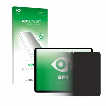 Face avant d’un emballage produit avec le logo de la marque upscreen. À côté, l’appareil Apple iPad Air 13" M2 WiFi 2024 (en p