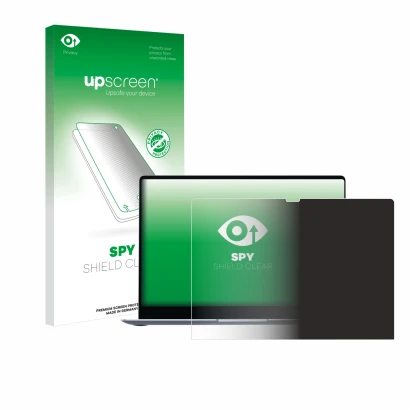Face avant d’un emballage produit avec le logo de la marque upscreen. À côté, l’appareil Samsung Galaxy Book4 Edge 14