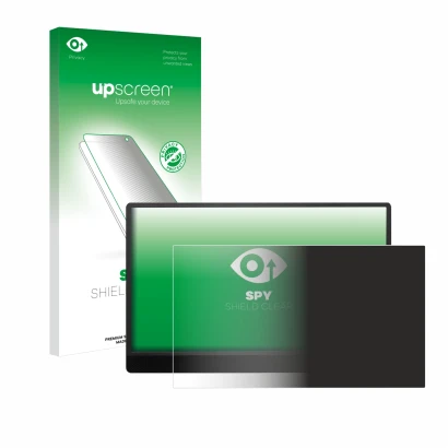 Face avant d’un emballage produit avec le logo de la marque upscreen. À côté, l’appareil MSI Pro MP161 E2 est représenté avec