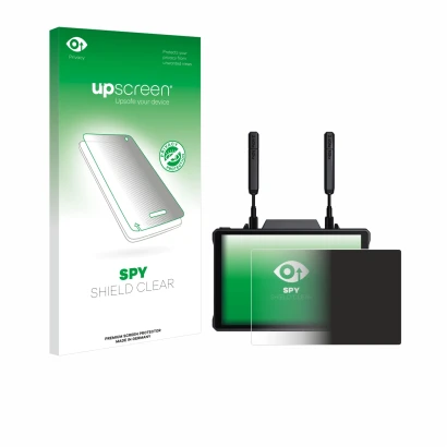 Face avant d’un emballage produit avec le logo de la marque upscreen. À côté, l’appareil Hollyland Pyro 7 est représenté avec 