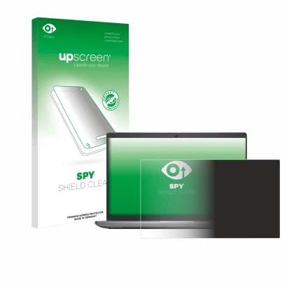 Face avant d’un emballage produit avec le logo de la marque upscreen. À côté, l’appareil Dell Latitude 5450 Laptop 14" est rep