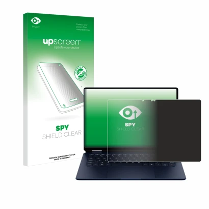 Face avant d’un emballage produit avec le logo de la marque upscreen. À côté, l’appareil HP OmniBook Ultra Flip 14-fh est repr