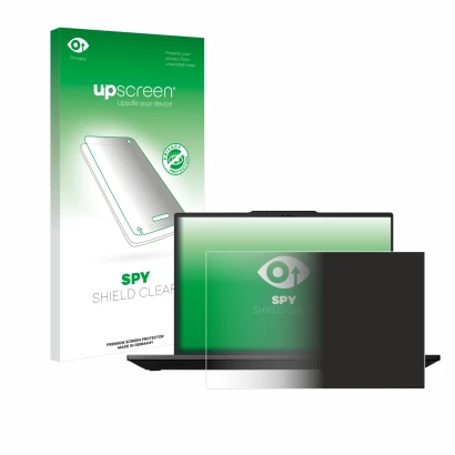 Face avant d’un emballage produit avec le logo de la marque upscreen. À côté, l’appareil Lenovo ThinkPad P14s Gen 5 14.5" est 