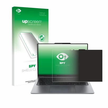 Face avant d’un emballage produit avec le logo de la marque upscreen. À côté, l’appareil Lenovo ThinkPad X9 15 Aura Edition 15