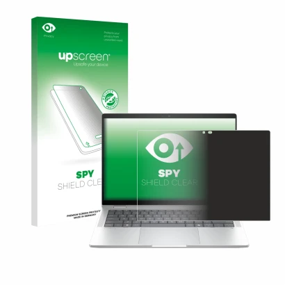Face avant d’un emballage produit avec le logo de la marque upscreen. À côté, l’appareil HP EliteBook X Flip G1i 14" est repré