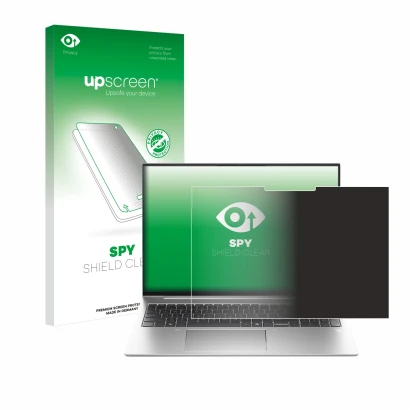 Face avant d’un emballage produit avec le logo de la marque upscreen. À côté, l’appareil HP EliteBook 835 G11 est représenté a