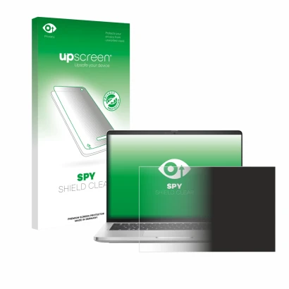 Face avant d’un emballage produit avec le logo de la marque upscreen. À côté, l’appareil Dell Pro 14 Plus PB14250 est représen
