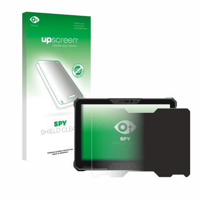 Face avant d’un emballage produit avec le logo de la marque upscreen. À côté, l’appareil Dell Latitude 7030 Rugged Extreme est