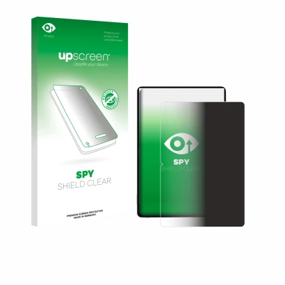 Face avant d’un emballage produit avec le logo de la marque upscreen. À côté, l’appareil Honor Pad V9 est représenté avec la p