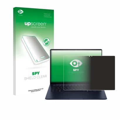 Face avant d’un emballage produit avec le logo de la marque upscreen. À côté, l’appareil HP EliteBook Ultra 14 G1i est représe