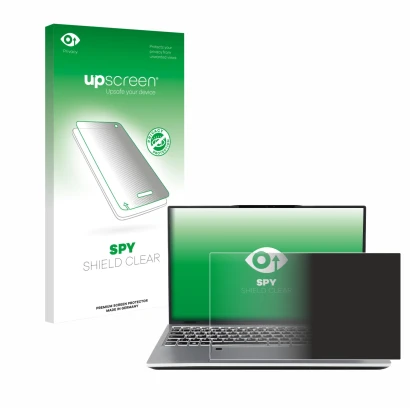 Face avant d’un emballage produit avec le logo de la marque upscreen. À côté, l’appareil terra Mobile 1551R i7 1355U W11P est 