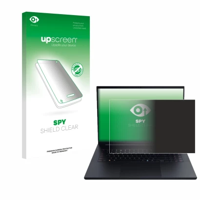 Face avant d’un emballage produit avec le logo de la marque upscreen. À côté, l’appareil Razer Blade 18 2025 est représenté av