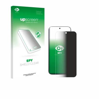 Face avant d’un emballage produit avec le logo de la marque upscreen. À côté, l’appareil Xiaomi 17 Pro Max est représenté avec