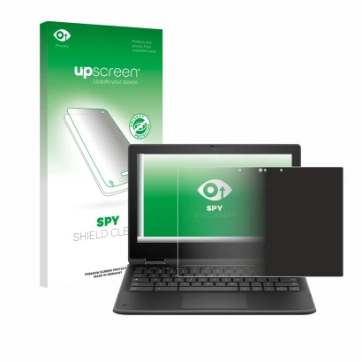 Face avant d’un emballage produit avec le logo de la marque upscreen. À côté, l’appareil HP Fortis Flip G1i 11" est représenté