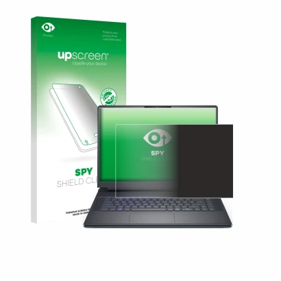 Face avant d’un emballage produit avec le logo de la marque upscreen. À côté, l’appareil Dell Alienware 16 Area-51 est représe