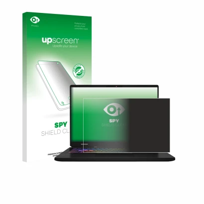 Face avant d’un emballage produit avec le logo de la marque upscreen. À côté, l’appareil MSI Vector 16 HX AI est représenté av