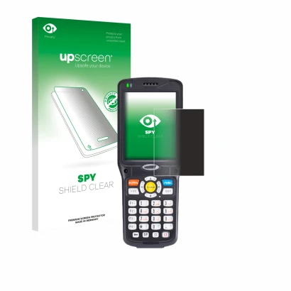 Face avant d’un emballage produit avec le logo de la marque upscreen. À côté, l’appareil Unitech HT510 est représenté avec la 