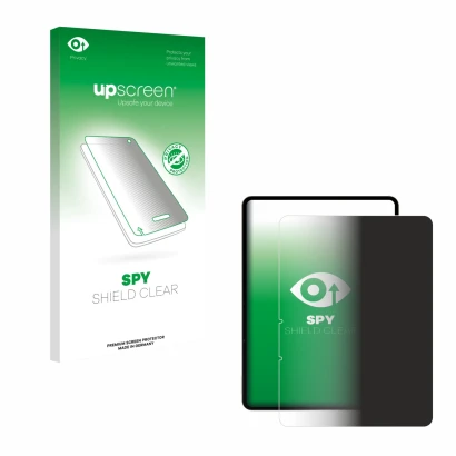 Face avant d’un emballage produit avec le logo de la marque upscreen. À côté, l’appareil realme Pad 3 (portrait) est représent