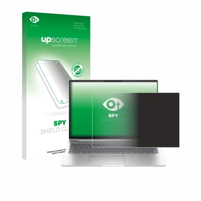 Face avant d’un emballage produit avec le logo de la marque upscreen. À côté, l’appareil HP EliteBook 6 G1ah 16