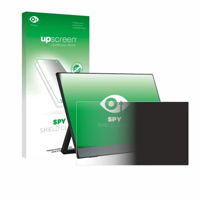 Face avant d’un emballage produit avec le logo de la marque upscreen. À côté, l’appareil Anmite A140W03 14" est représenté ave