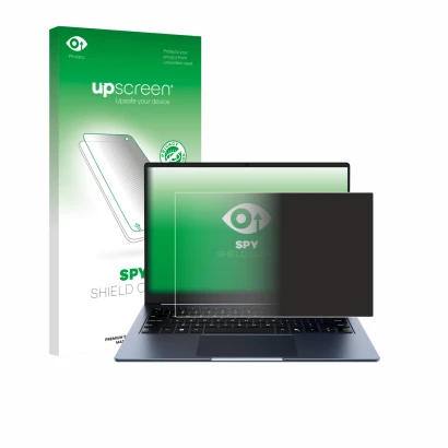 Face avant d’un emballage produit avec le logo de la marque upscreen. À côté, l’appareil Chuwi CoreBook Air 14" est représenté