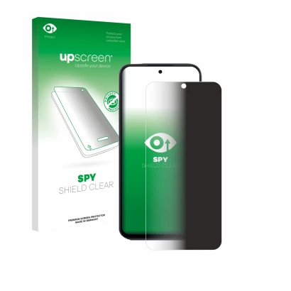 Face avant d’un emballage produit avec le logo de la marque upscreen. À côté, l’appareil Oppo A6x 4G est représenté avec la pr