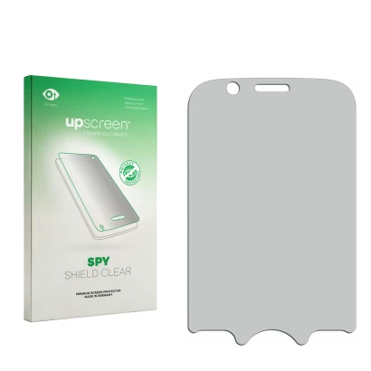 Face avant d’un emballage produit avec le logo de la marque upscreen. À côté se trouve la protection d’écran correspondante.