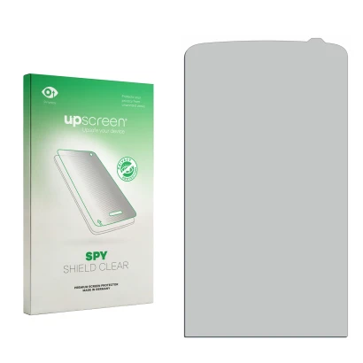 Face avant d’un emballage produit avec le logo de la marque upscreen. À côté se trouve la protection d’écran correspondante.