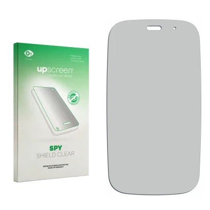 Face avant d’un emballage produit avec le logo de la marque upscreen. À côté se trouve la protection d’écran correspondante.