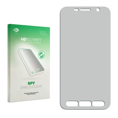 Face avant d’un emballage produit avec le logo de la marque upscreen. À côté se trouve la protection d’écran correspondante.