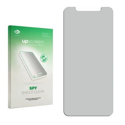 Face avant d’un emballage produit avec le logo de la marque upscreen. À côté se trouve la protection d’écran correspondante.