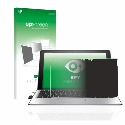 Face avant d’un emballage produit avec le logo de la marque upscreen. À côté, l’appareil HP Elite x2 1012 G2 est représenté av