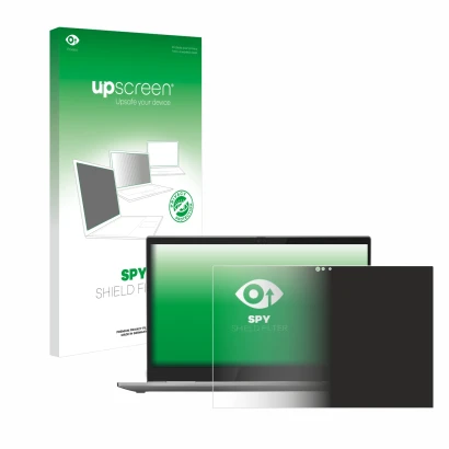 Face avant d’un emballage produit avec le logo de la marque upscreen. À côté, l’appareil Lenovo ThinkPad X1 Yoga (4ème Gen.) e