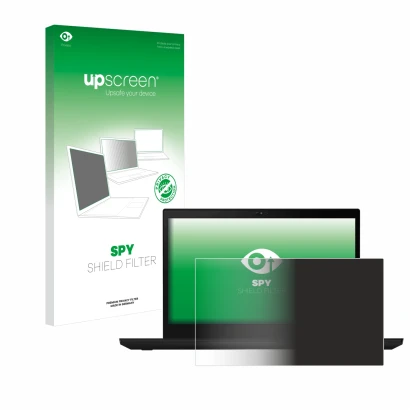 Face avant d’un emballage produit avec le logo de la marque upscreen. À côté, l’appareil Lenovo ThinkPad T14 Gen 1 est représe