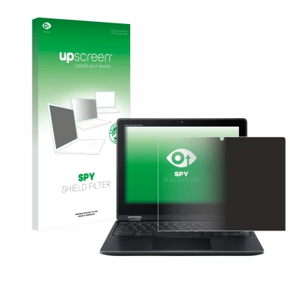 Face avant d’un emballage produit avec le logo de la marque upscreen. À côté, l’appareil Acer Chromebook Spin 512 est représen