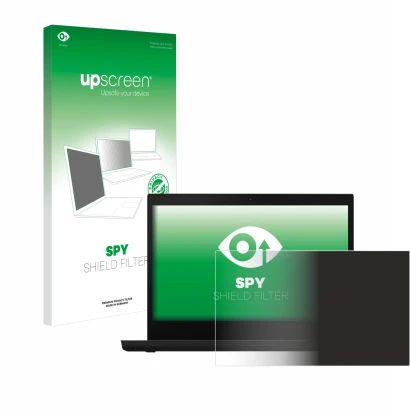 Face avant d’un emballage produit avec le logo de la marque upscreen. À côté, l’appareil Lenovo ThinkPad L14 Gen 2 est représe