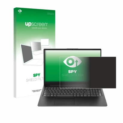 Face avant d’un emballage produit avec le logo de la marque upscreen. À côté, l’appareil Lenovo V15 Gen 4 AMN est représenté a