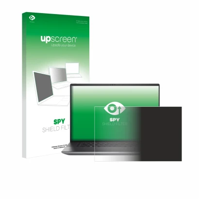 Face avant d’un emballage produit avec le logo de la marque upscreen. À côté, l’appareil Dell Precision 5680 Workstation est r