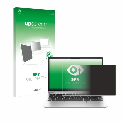 Face avant d’un emballage produit avec le logo de la marque upscreen. À côté, l’appareil HP ProBook 440 G10 est représenté ave