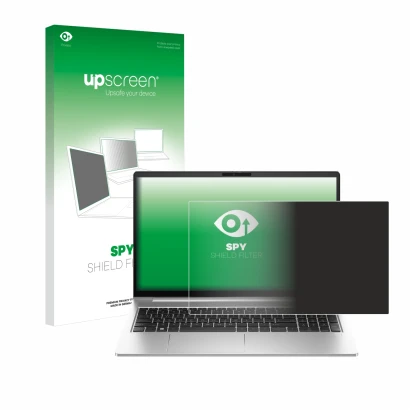 Face avant d’un emballage produit avec le logo de la marque upscreen. À côté, l’appareil HP EliteBook 640 G10 est représenté a