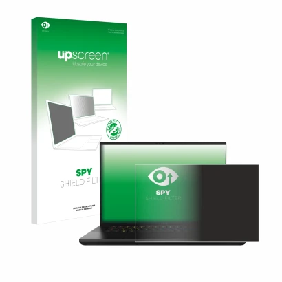 Face avant d’un emballage produit avec le logo de la marque upscreen. À côté, l’appareil Razer Blade 16 2024 est représenté av
