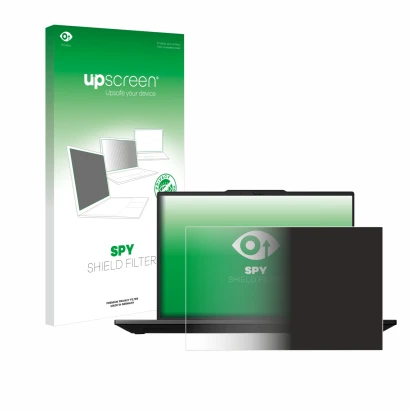 Face avant d’un emballage produit avec le logo de la marque upscreen. À côté, l’appareil Lenovo ThinkPad P14s Gen 5 14.5" est