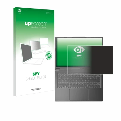 Face avant d’un emballage produit avec le logo de la marque upscreen. À côté, l’appareil Acer Aspire 14 AI est représenté avec