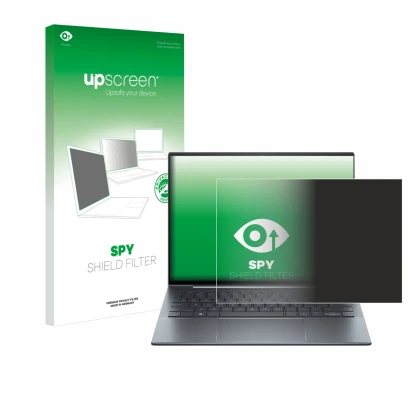 Face avant d’un emballage produit avec le logo de la marque upscreen. À côté, l’appareil HP Dragonfly 13.5" G4 Non-Touch est r