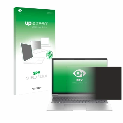 Face avant d’un emballage produit avec le logo de la marque upscreen. À côté, l’appareil HP EliteBook 6 G1i 14 est représenté 